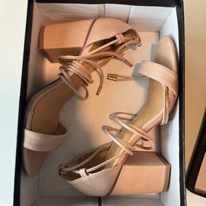 Chic Nude Strappy Block Heels